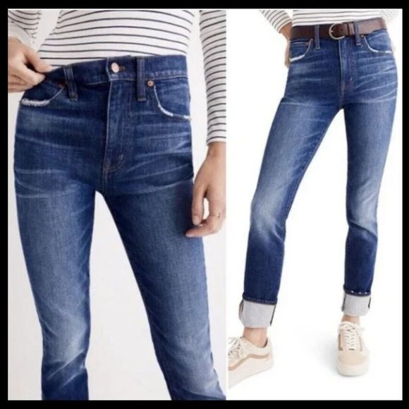 Madewell Denim - Madewell The High-Rise Slim Boyjean G7199 Milton Wash Women’s sz 29 Distressed